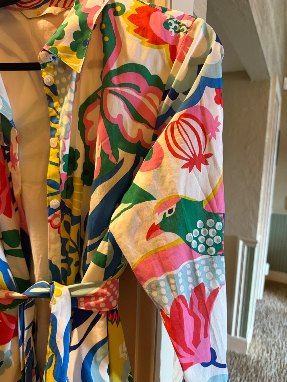 Boden Multicolor Floral Long-Sleeve Shirt Dress with Tie Waist - Picture 2 of 4